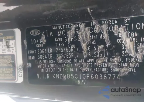 2015 Kia Sedona Lx из США, поврежденный, VIN KNDMB5C10F6036774